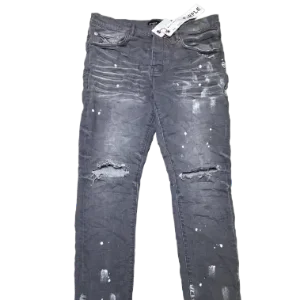 PURPLE RIPPED WHITE PAINT JEANS